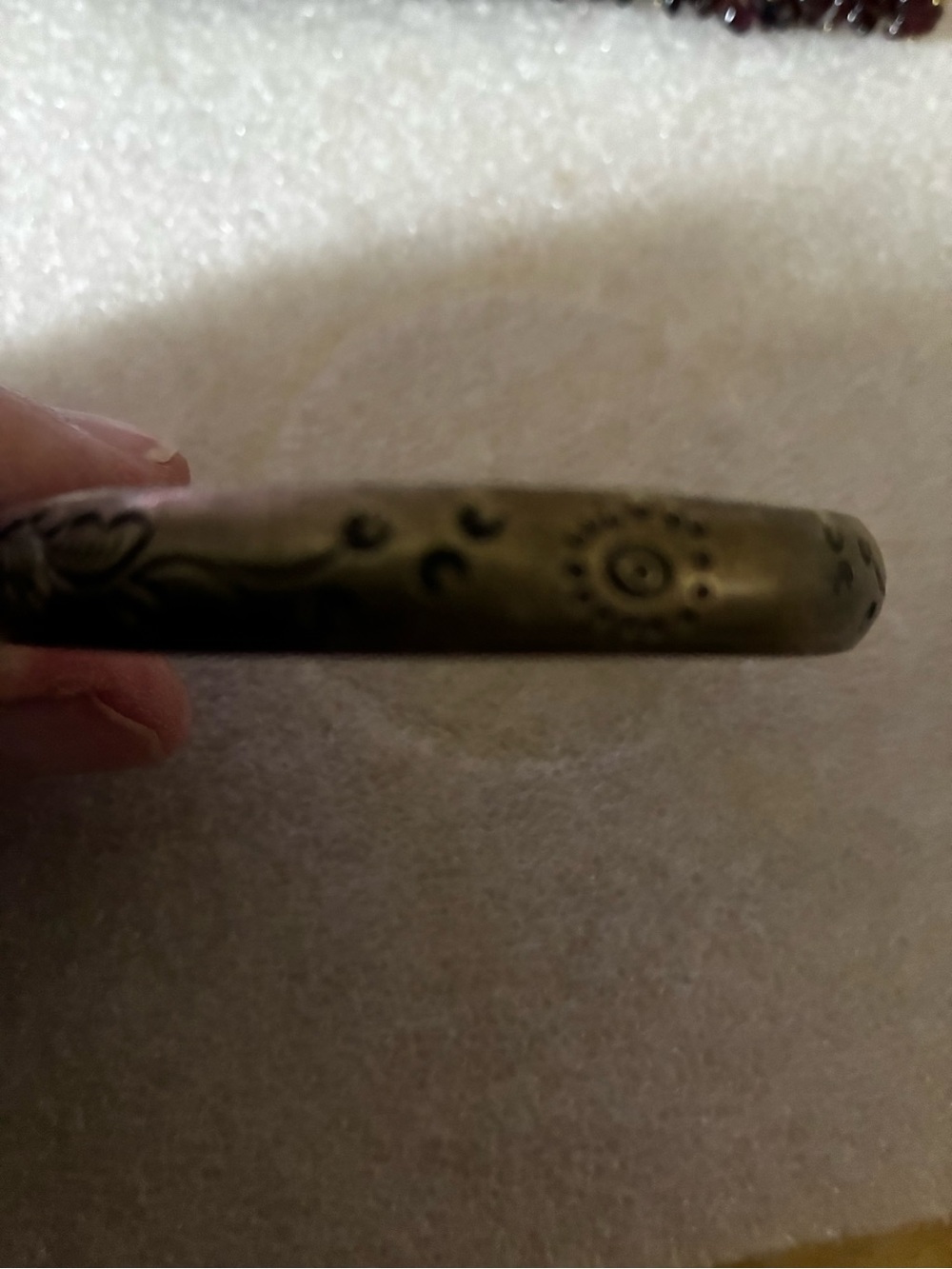 Antique Brass Tone Engraved Bangle Bracelet - Brass Color